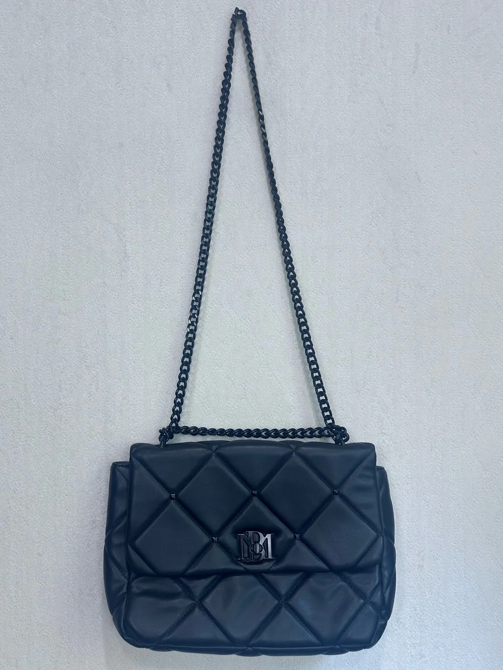 Badgley Mischka Vegan Leather Quilted Stud Shoulder Bag With Chain Strap, Black